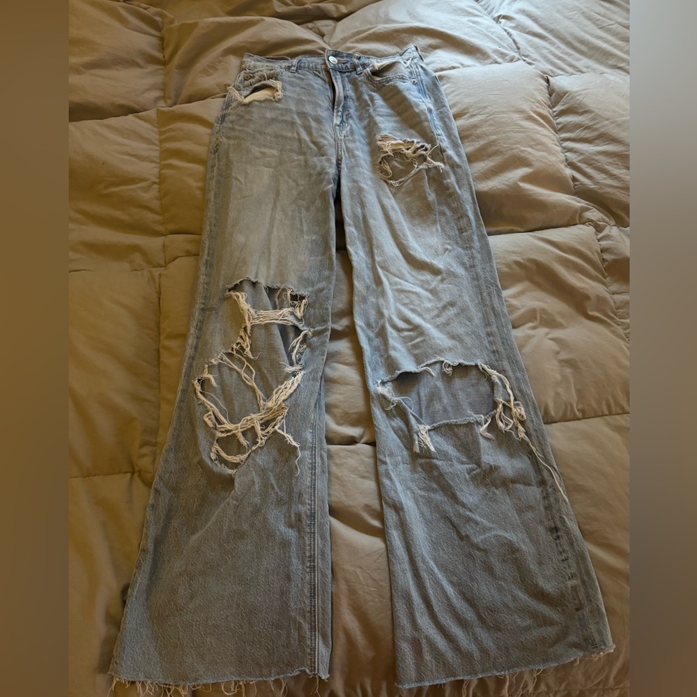American Eagle Outfitters Light Blue Distressed Flare Jeans